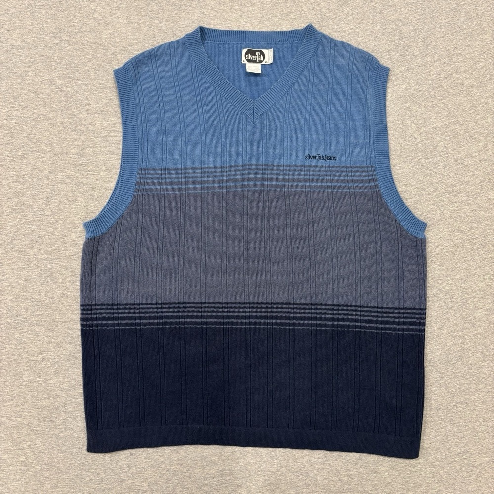 Vintage 1998 Levi's SilverTab V-Neck Sweater Vest Men's Size L Blue Stripe Y2K
